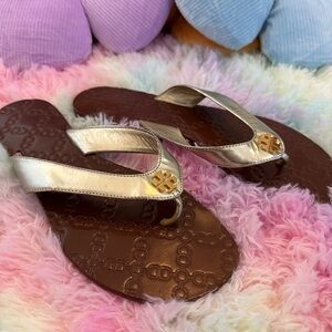 Tory Burch Metallic Gold and Brown Flip Flops